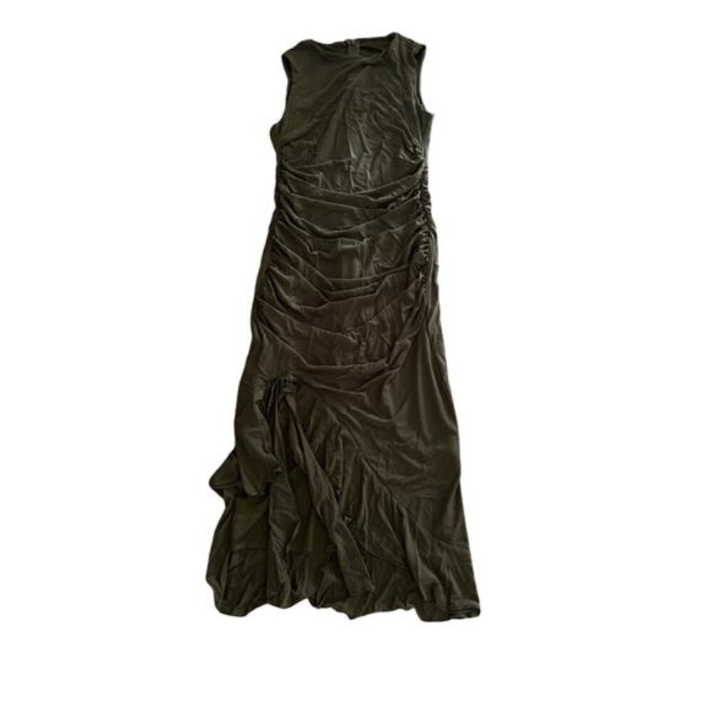 NEW- Green Midi Sleeveless Mesh Frill Hem Dress- Women's L